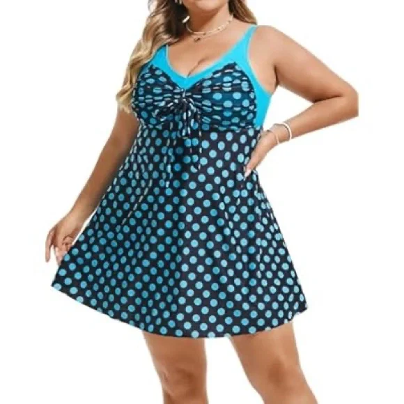 NWT - Hanna Nikole Women's Two Piece Swim Dress Plus Size Tummy Control - Picture 1 of 7